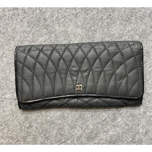 Bally Designer Wallet Womens Black Quilted Leather Long Clutch Made In Italy